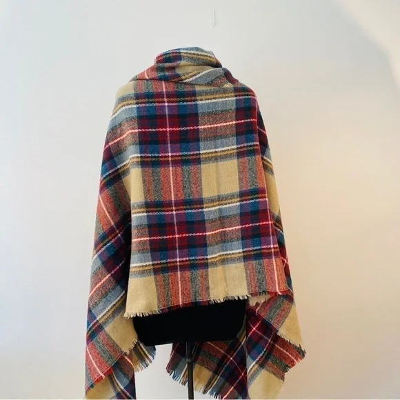 OLIVE and pique scarf large plaid acrylic 79”x 27” cream red green blue white - Picture 8 of 12